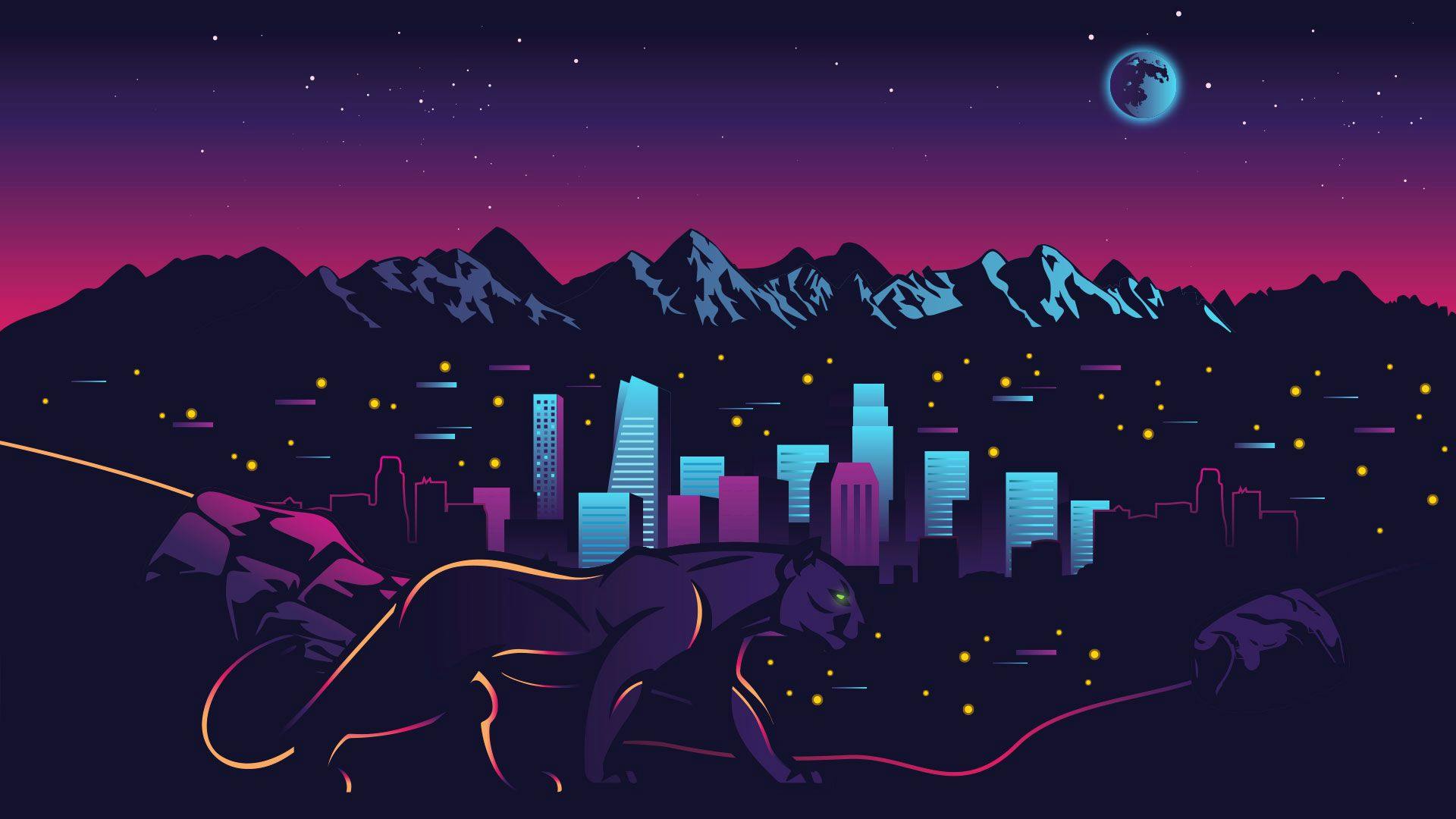 Mountain Lion Night Illustration